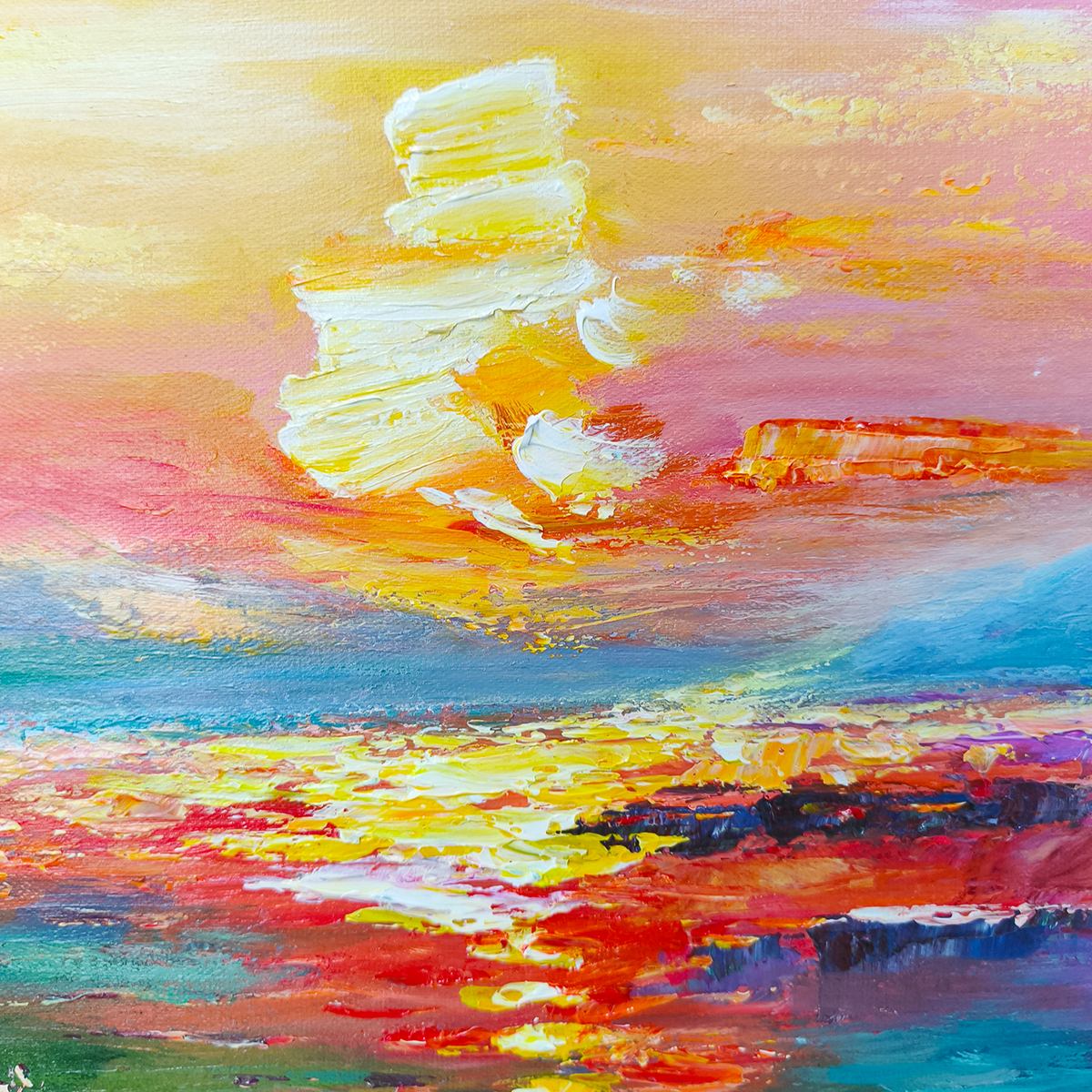 Ready to Ship ｜Watercolor Sunset: Impressionist Floral Landscape