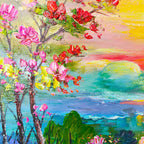 Ready to Ship ｜Watercolor Sunset: Impressionist Floral Landscape