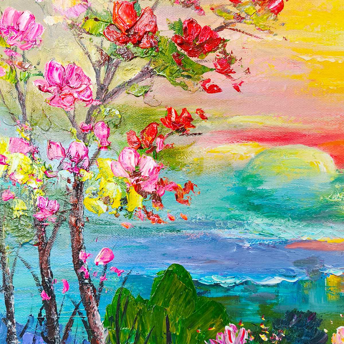 Ready to Ship ｜Watercolor Sunset: Impressionist Floral Landscape
