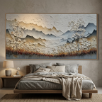 WHISPERING MEADOW: Thick Impasto Wabi Sabi Mountain White Blossom Canvas