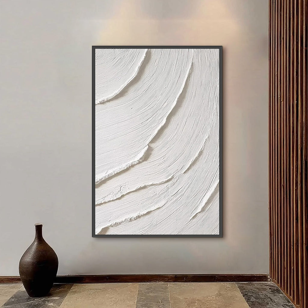 WHISPERING WAVES: Textured White Minimalist Wabi Sabi Abstract Painting