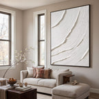 WHISPERING WAVES: Textured White Minimalist Wabi Sabi Abstract Painting