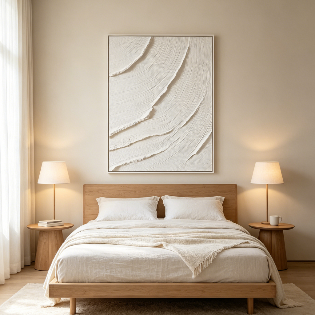 WHISPERING WAVES: Textured White Wabi Sabi Minimalist Canvas