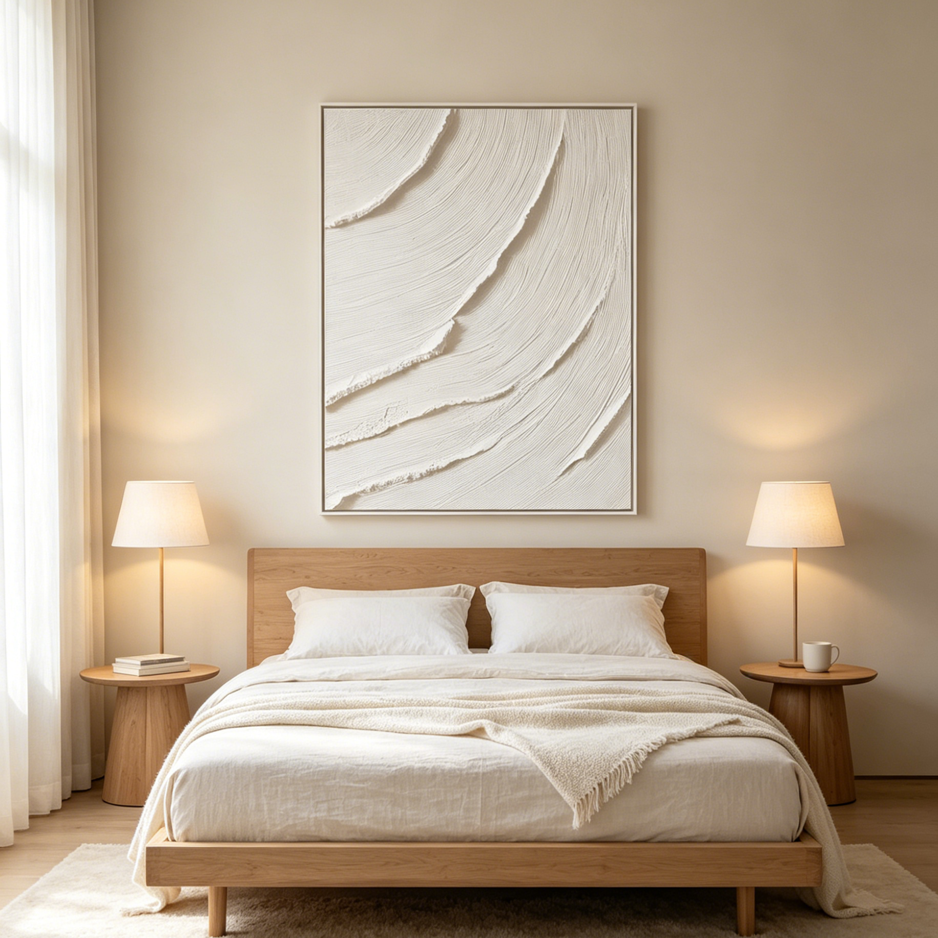 WHISPERING WAVES: Textured White Wabi Sabi Minimalist Canvas