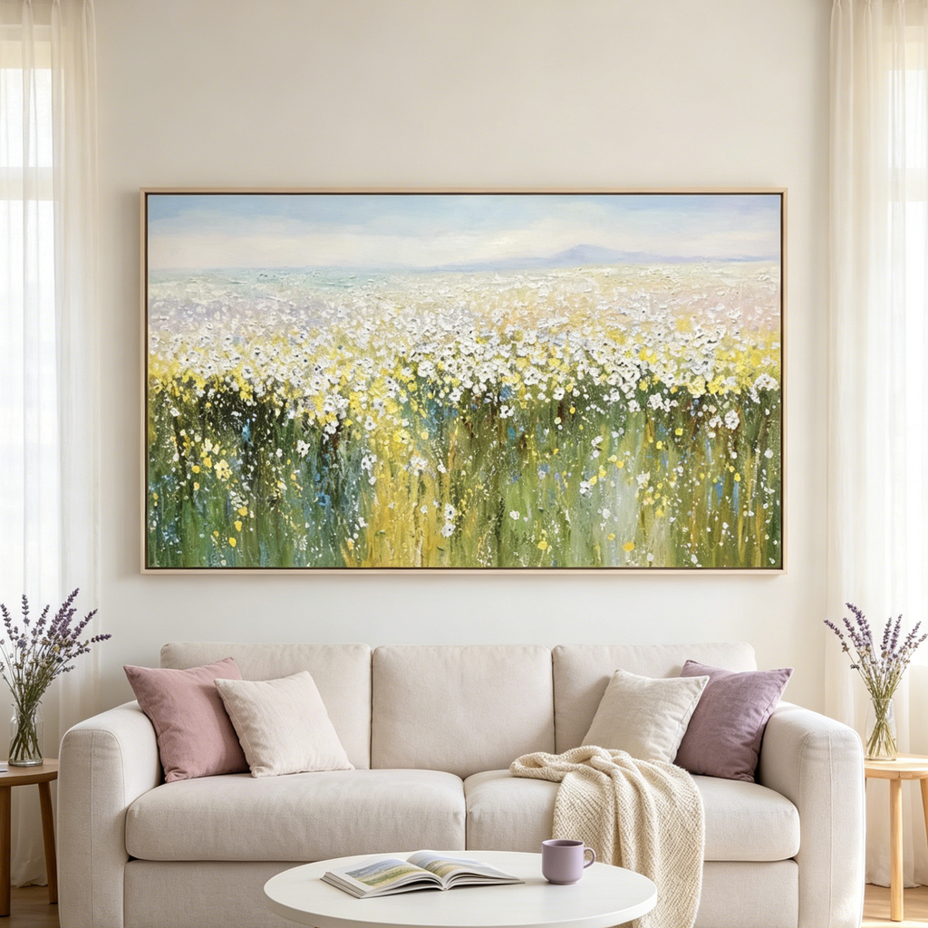 WHISPERING MEADOW: Impressionistic Wildflower Field Soft Light Canvas
