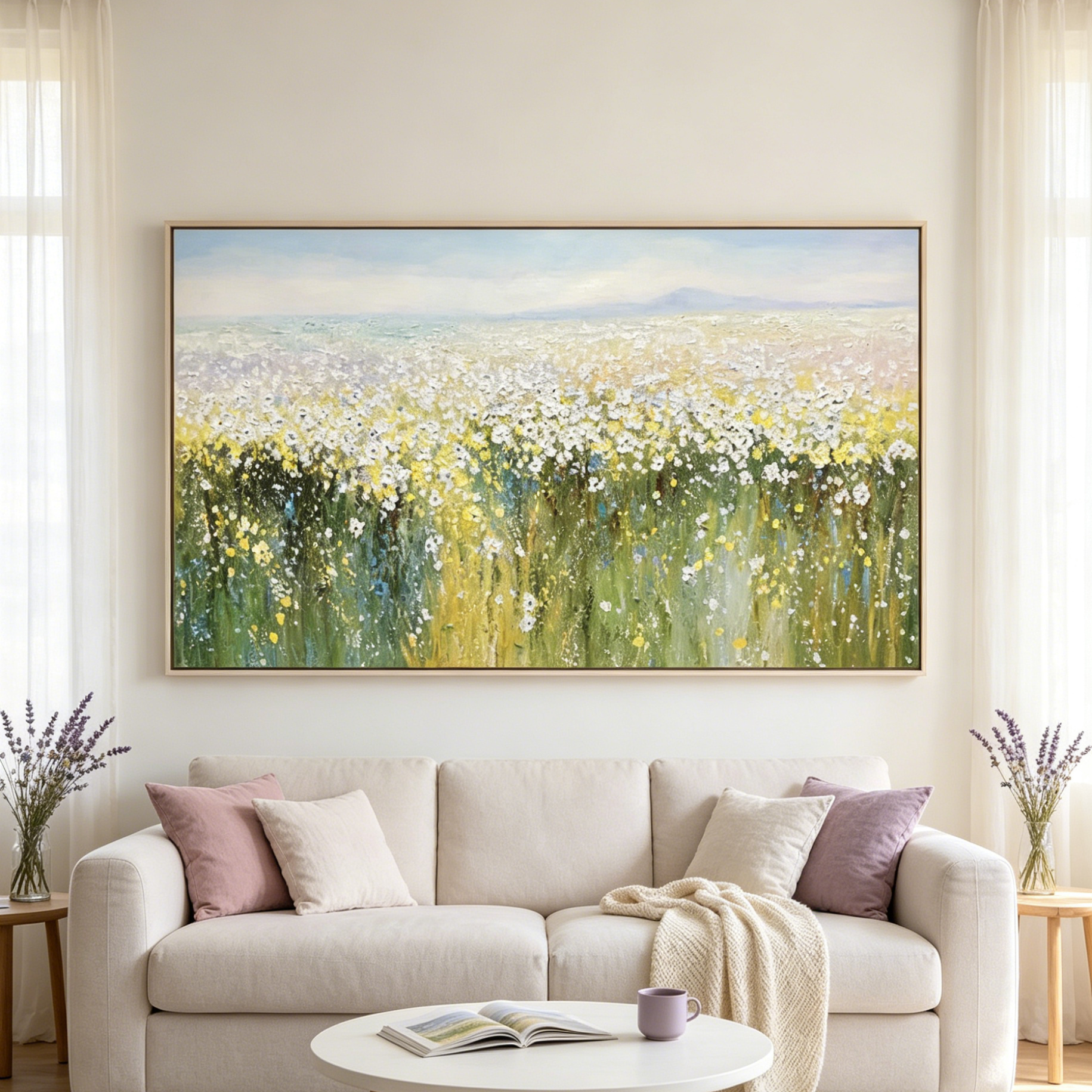 WHISPERING MEADOW: Impressionistic Wildflower Field Soft Light Canvas