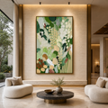 WHISPERING MEADOW: Green Gold Abstract Wildflowers Canvas