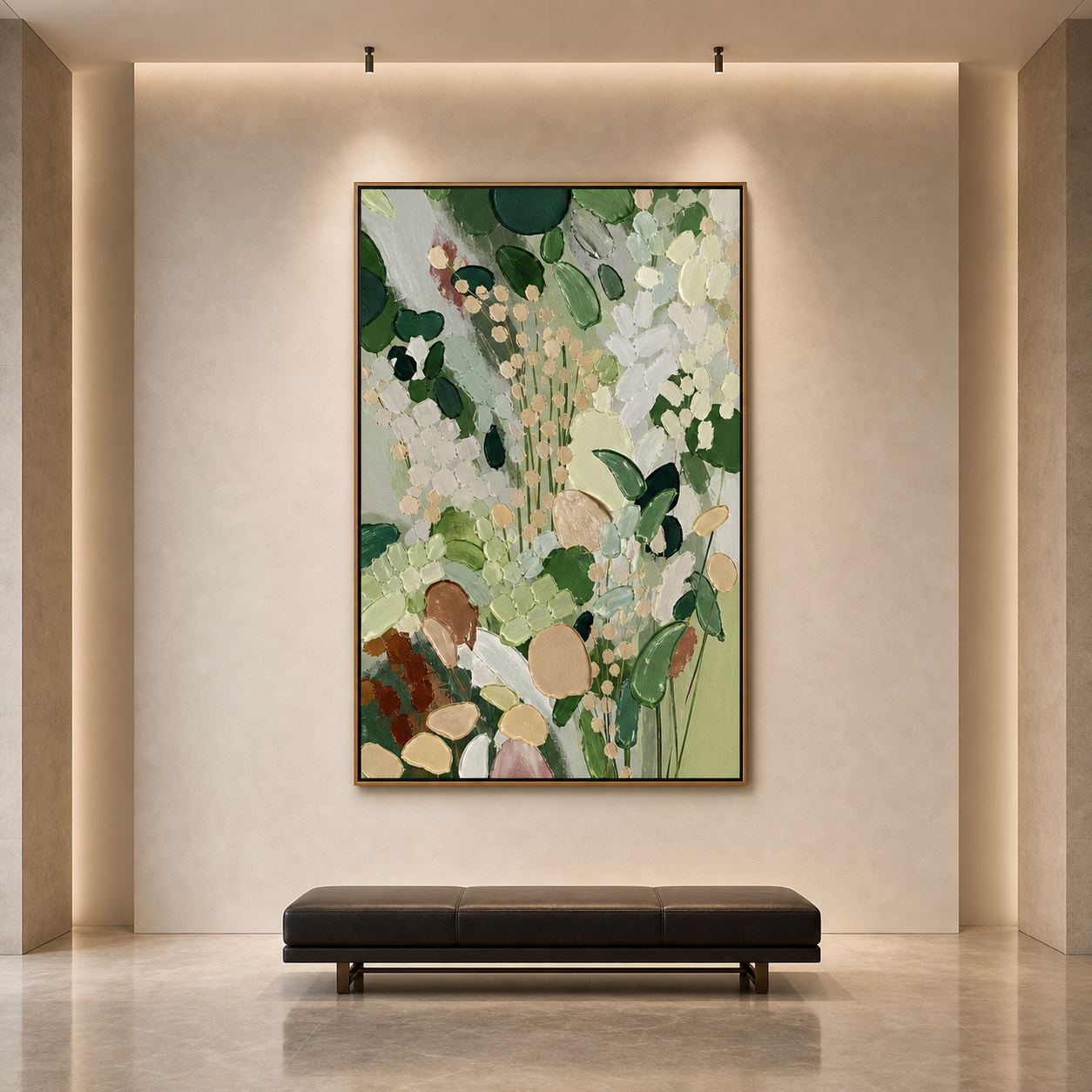 WHISPERING MEADOW: Green Gold Abstract Wildflowers Canvas