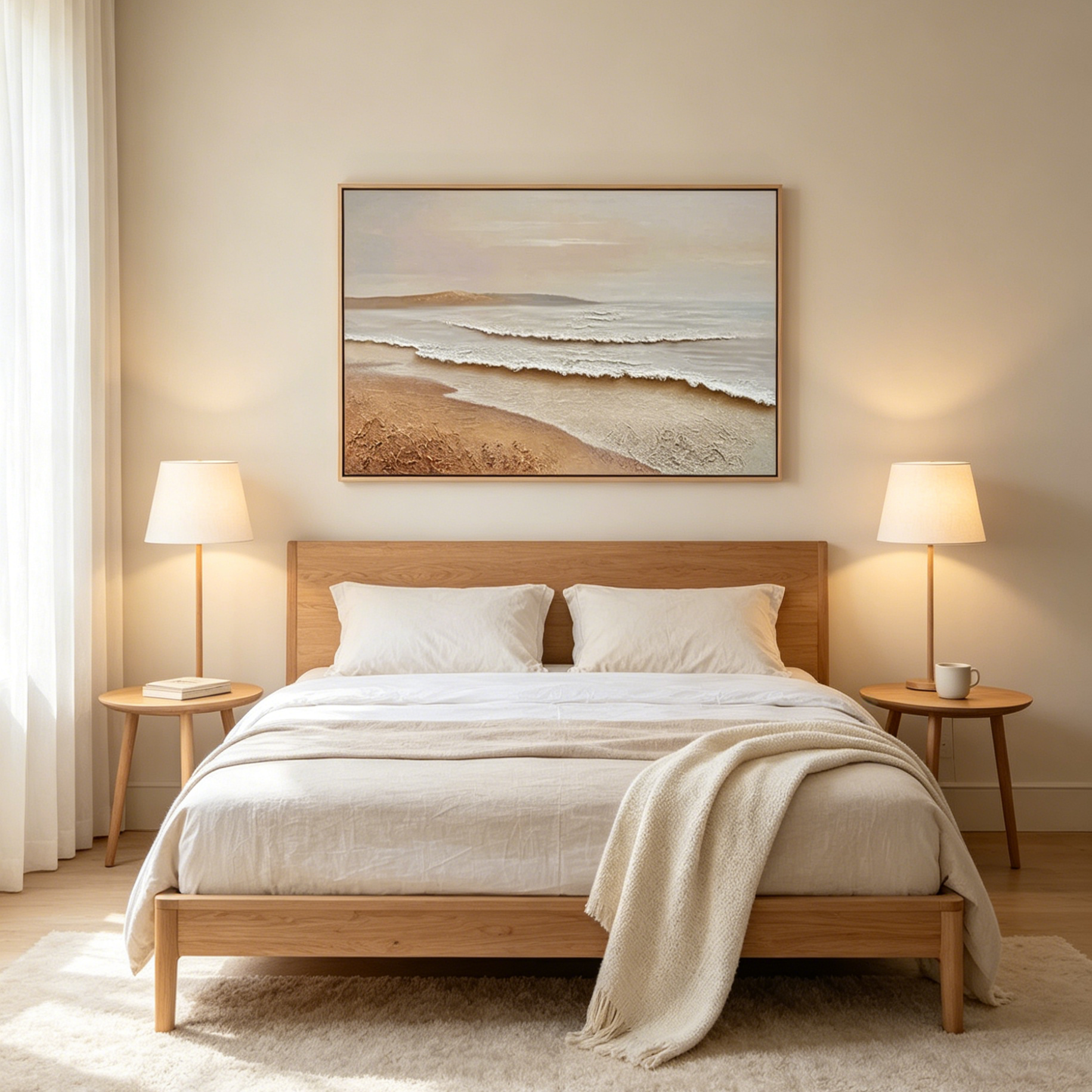 WHISPERING TIDES: Gentle Waves Soft Sand Textured Coastal Canvas