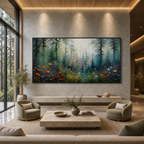 WHISPERING WOODS: Sunlit Forest Wildflowers Impressionistic Canvas