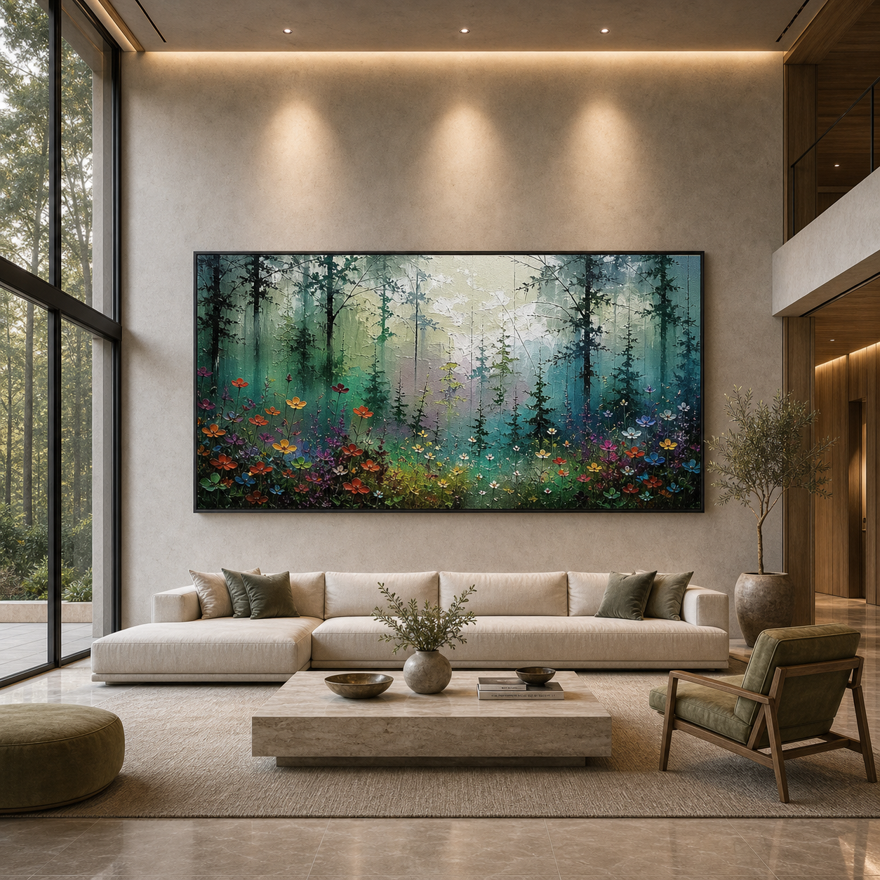 WHISPERING WOODS: Sunlit Forest Wildflowers Impressionistic Canvas
