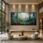 WHISPERING WOODS: Sunlit Forest Wildflowers Impressionistic Canvas