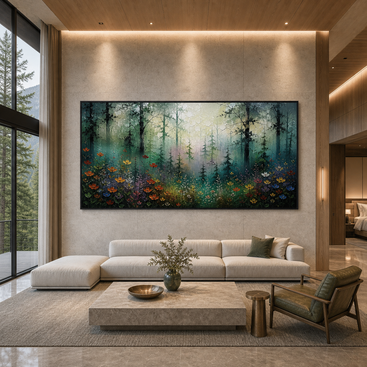 WHISPERING WOODS: Sunlit Forest Wildflowers Impressionistic Canvas