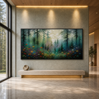 WHISPERING WOODS: Sunlit Forest Wildflowers Impressionistic Canvas