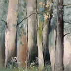 WHISPERING WOODS- Serene Green and Gold Forest Landscape Painting
