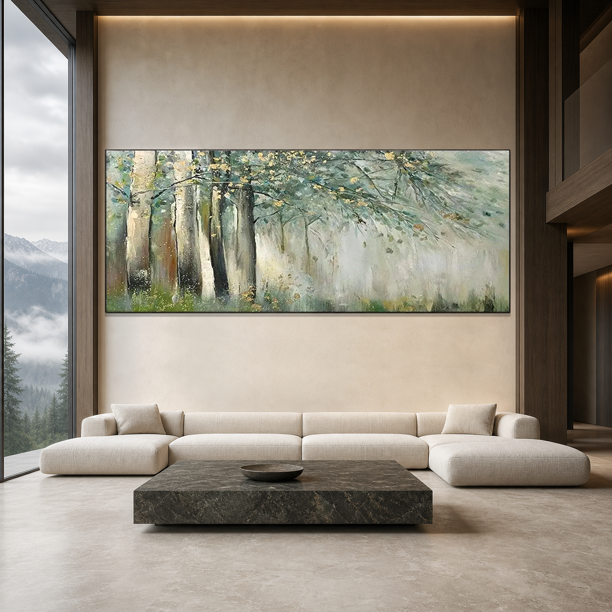 WHISPERING WOODS: Misty Green Forest Soft Gold Wabi Sabi Canvas