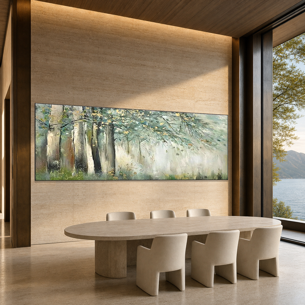 WHISPERING WOODS: Misty Green Forest Soft Gold Wabi Sabi Canvas