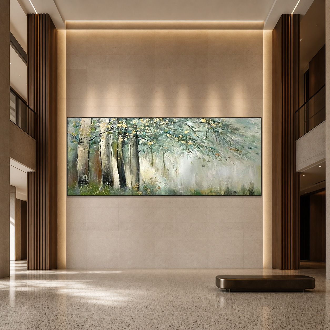 WHISPERING WOODS: Misty Green Forest Soft Gold Wabi Sabi Canvas
