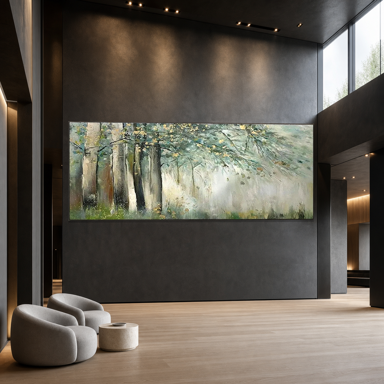 WHISPERING WOODS: Misty Green Forest Soft Gold Wabi Sabi Canvas