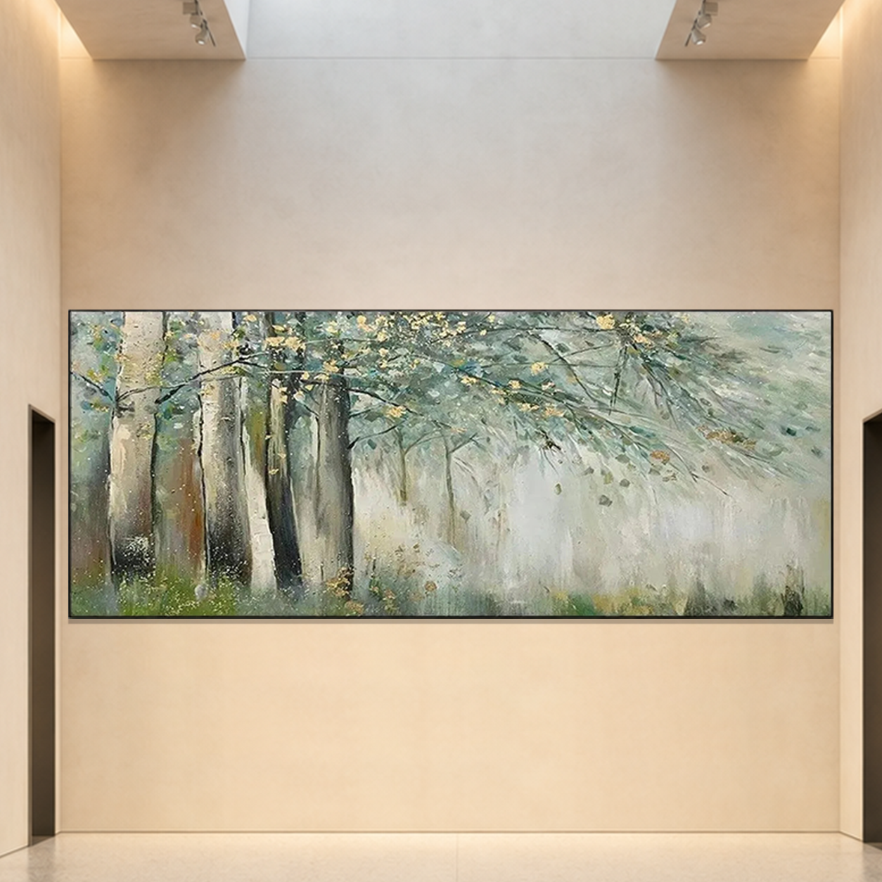 WHISPERING WOODS: Misty Green Forest Soft Gold Wabi Sabi Canvas
