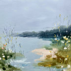 WHISPERS OF THE MARSH: Textured Wabi Sabi Style Vertical Landscape Painting