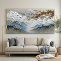 WHISPERS OF THE VALLEY: Impasto Blue Grey Mountain Golden Blossom Canvas
