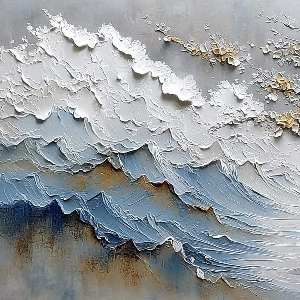 WHISPERS OF THE VALLEY: Textured Mountain Landscape Painting with Golden Blossoms