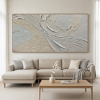 WHISPERS OF THE WIND: Beige Grey Textured Swirls Panoramic Canvas