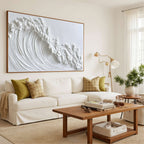 WHITE CREST: Textured Impasto White Ocean Wave Canvas