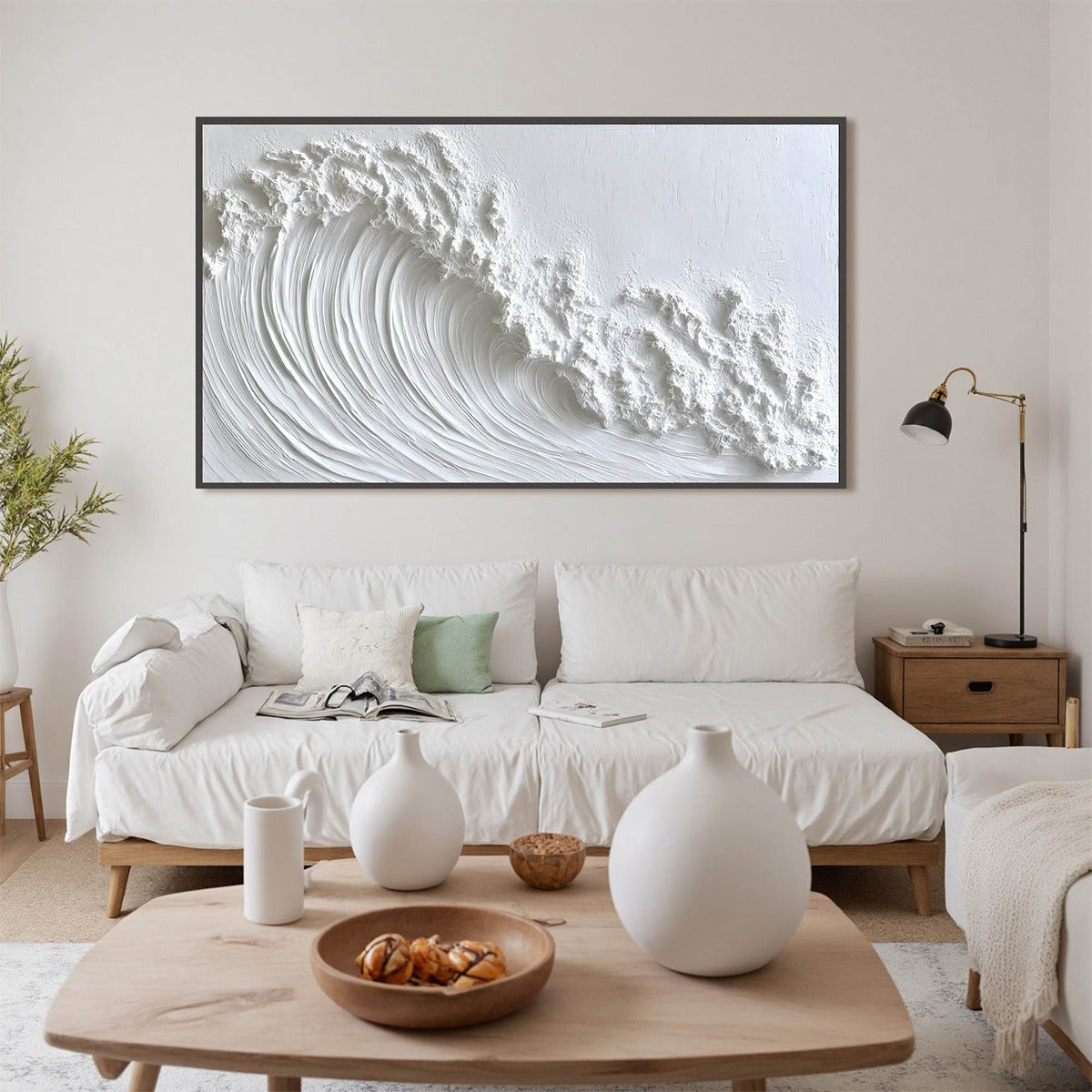 WHITE CREST: Textured Impasto White Ocean Wave Canvas