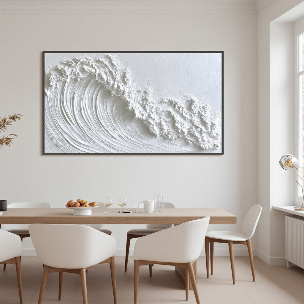 WHITE CREST: Textured Impasto White Ocean Wave Canvas