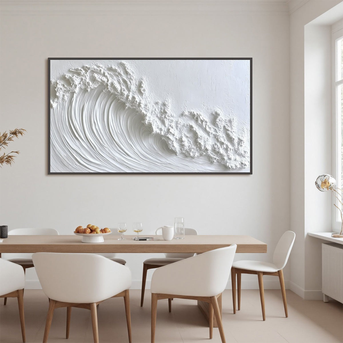 WHITE CREST: Textured Impasto White Ocean Wave Canvas