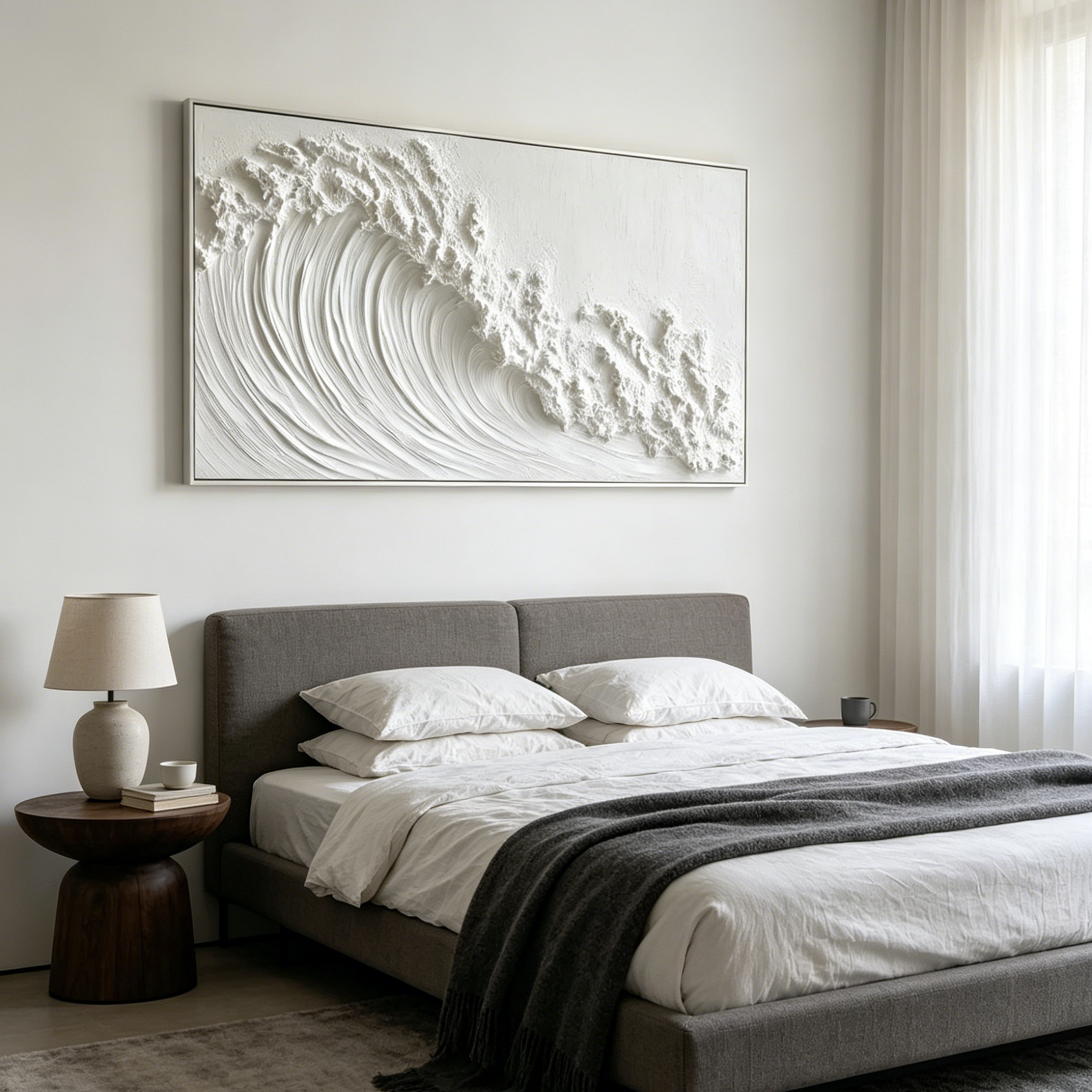 WHITE CREST: Textured Impasto White Ocean Wave Canvas