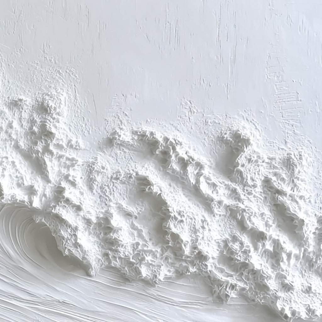 WHITE CREST: Textured Impasto White Ocean Wave Canvas