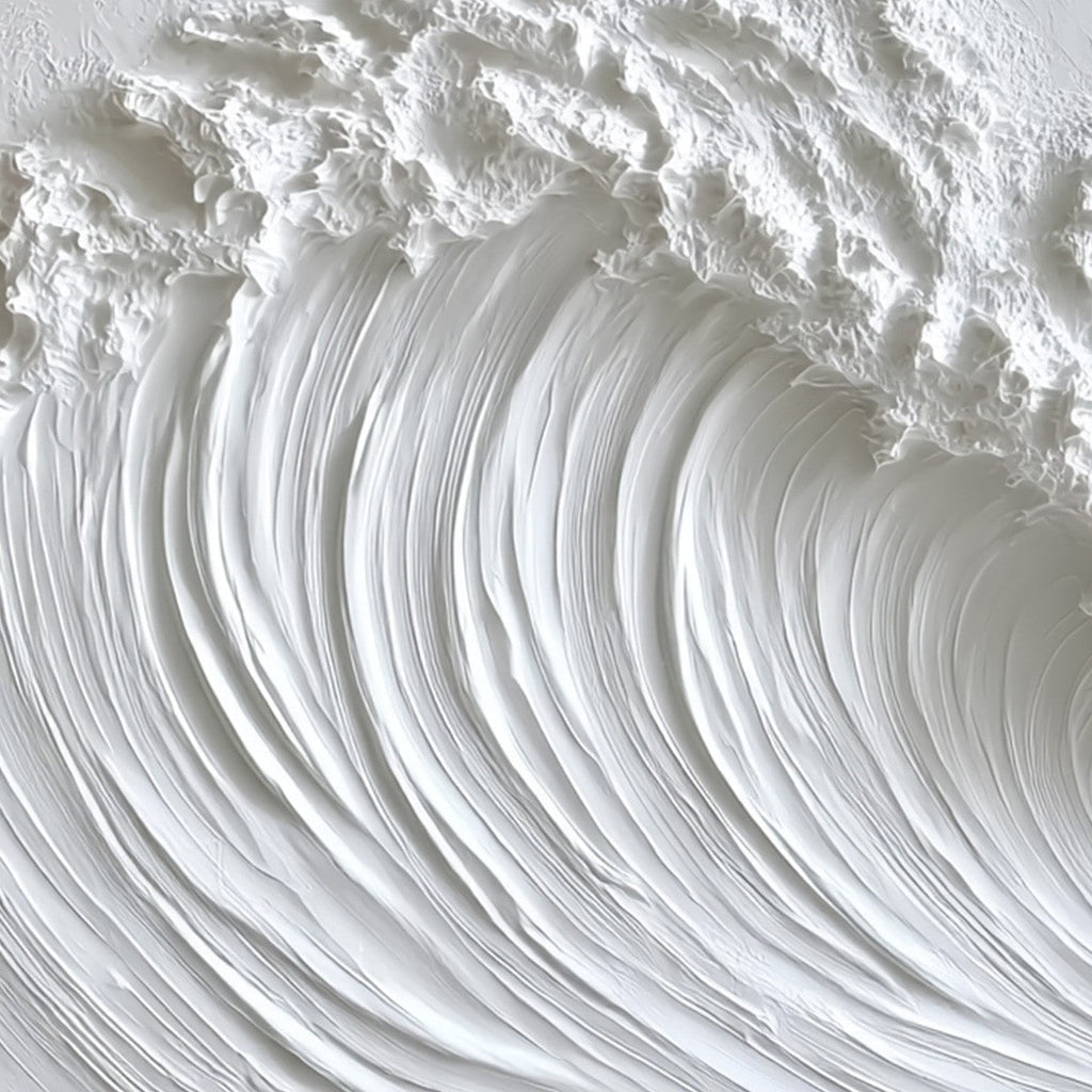 WHITE CREST: Textured Impasto White Ocean Wave Canvas