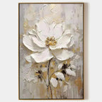 Textured White Floral Painting, Impasto Wall Art, Vertical Canvas, Romantic Decor