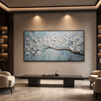 WHITE BLOSSOMS: White Petals Soft Blue Background Textured Canvas