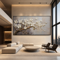 WHITE BLOSSOMS: Soft Grey White Impasto Floral Panoramic Romantic Canvas