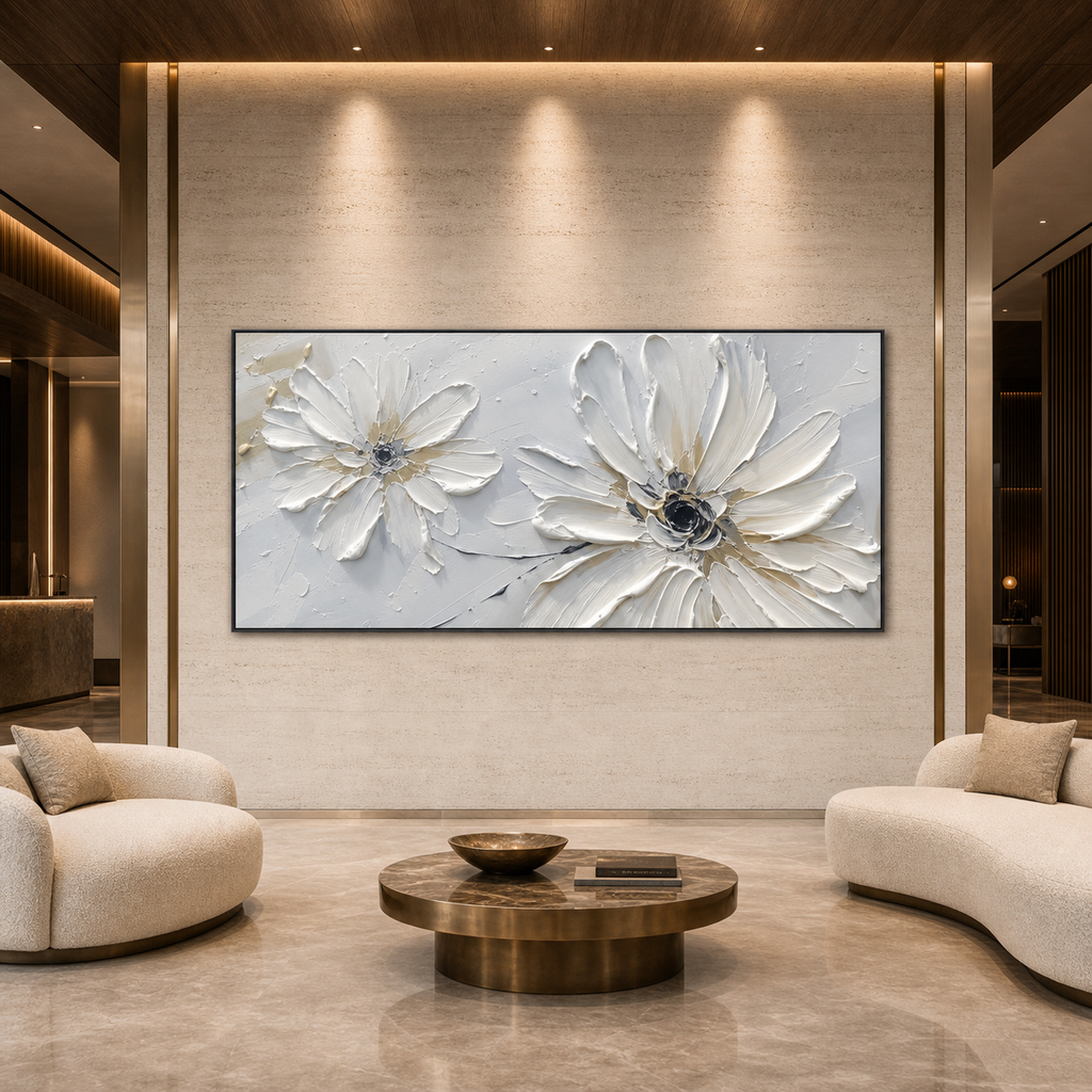 WHITE BLOSSOM SERENITY: White Textured Blossoms Canvas