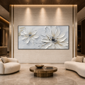 WHITE BLOSSOM SERENITY: White Textured Blossoms Canvas