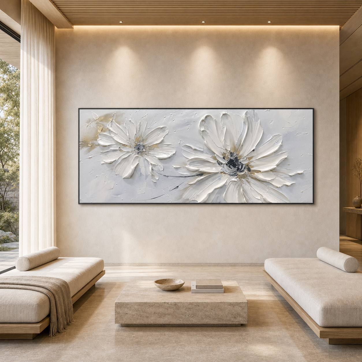 WHITE BLOSSOM SERENITY: White Textured Blossoms Canvas