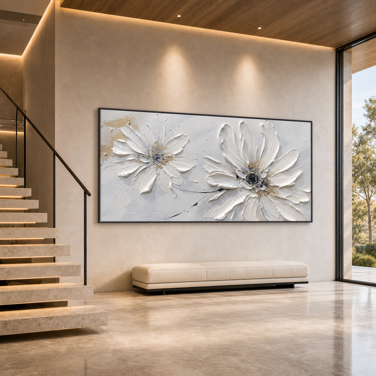 WHITE BLOSSOM SERENITY: White Textured Blossoms Canvas