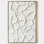White Butterflies impasto painting by Isabella Rossi. Textured white butterflies artwork on canvas, vertical wall art.