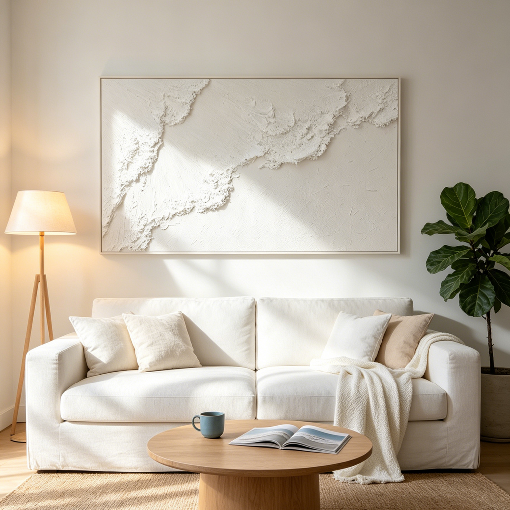 WHITE CREST: Impasto Crashing Waves Nuanced Canvas