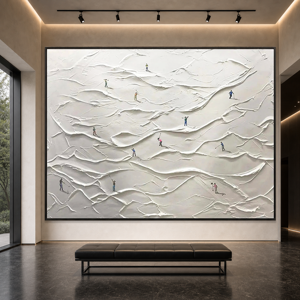 WHITE GREENS: Miniature Golf Figures Textured Wabi Sabi Canvas