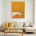 WHITE HORSE ON YELLOW: Minimalist White Horse Vibrant Yellow Background Canvas