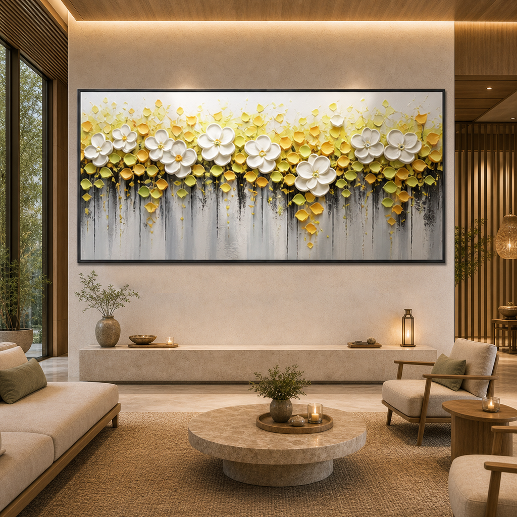 WHITE MAGNOLIAS: Yellow Green Parisian Textured Canvas