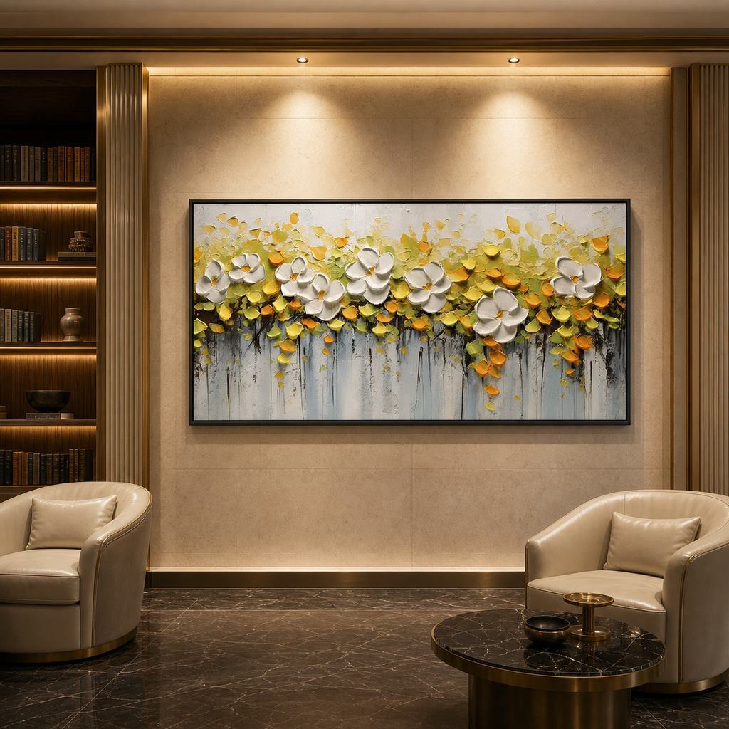 WHITE MAGNOLIAS: Yellow Green Parisian Textured Canvas