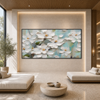 WHITE MAGNOLIA BLOSSOMS: White Magnolia Textured Impressionist Panoramic Canvas