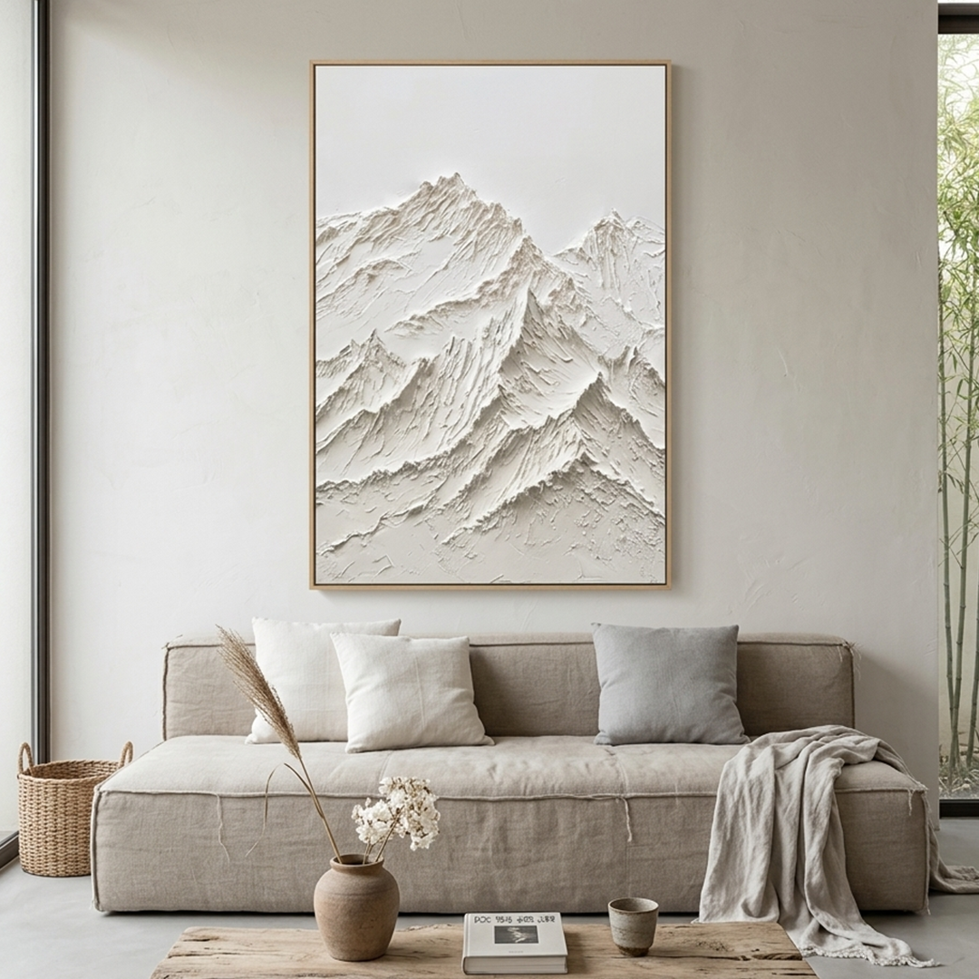 WHITE MOUNTAIN: White Textured Peak Wabi Sabi Canvas